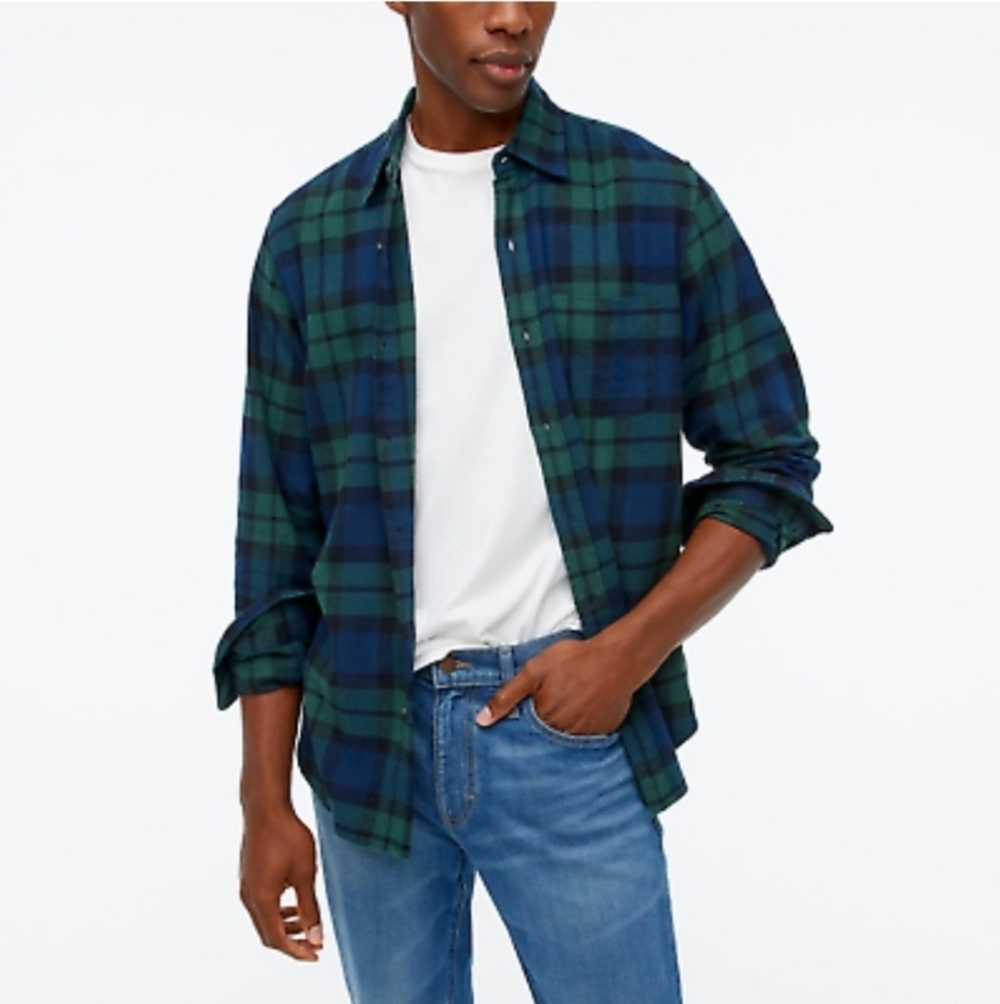 J crew green black button down classic  flannel shirt